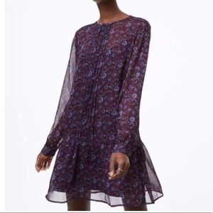 NWOT LOFT•Floral Pleated Flounce Hem Shift Dress